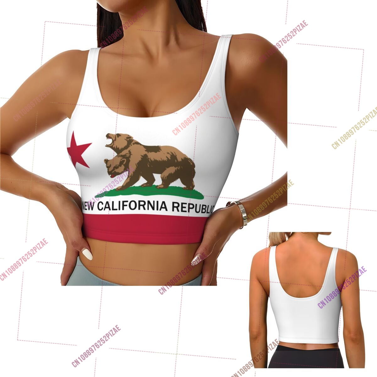 Yoga Fitness California - 2026 California Flag Dames Sportbeha Crop