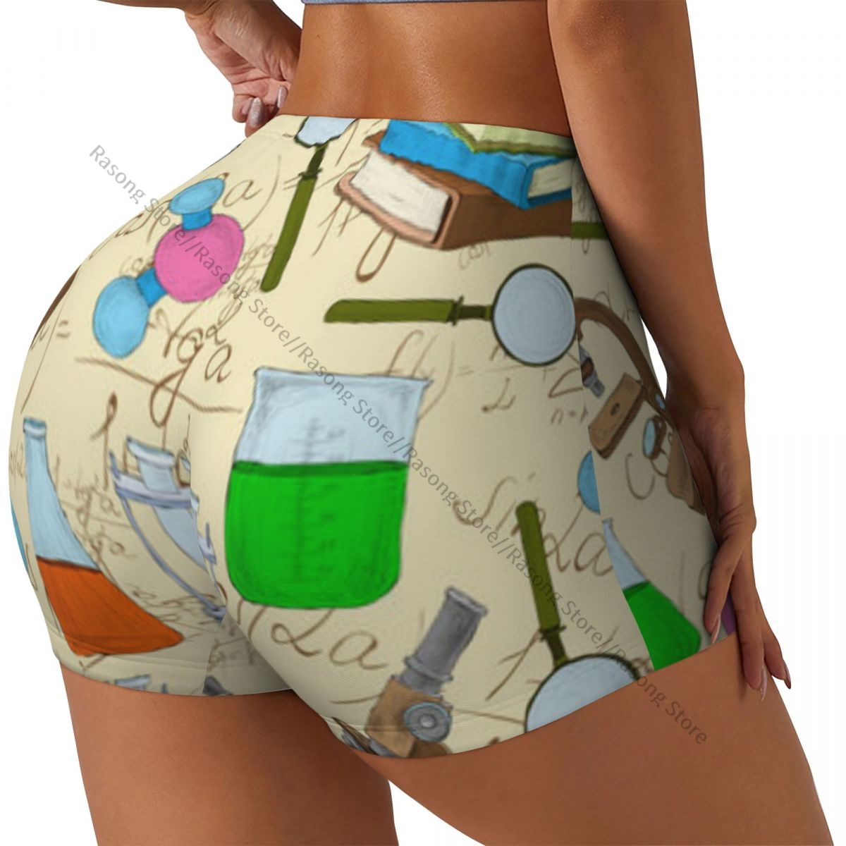 Yoga Fitness Drawing - Yogashorts voor dames Kleurrijke schetsboeken Microscooptekeningen